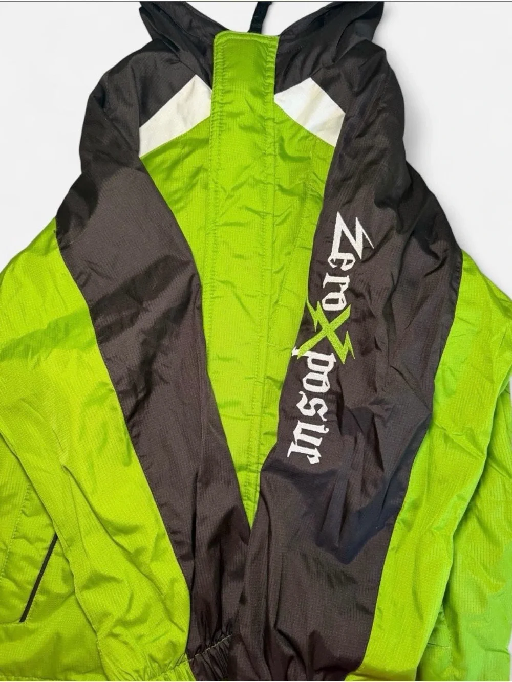 Vintage Y2K ZeroXposur Ski Jacket Boys L 7 Neon Green Faux Fur Hood Skater⁠